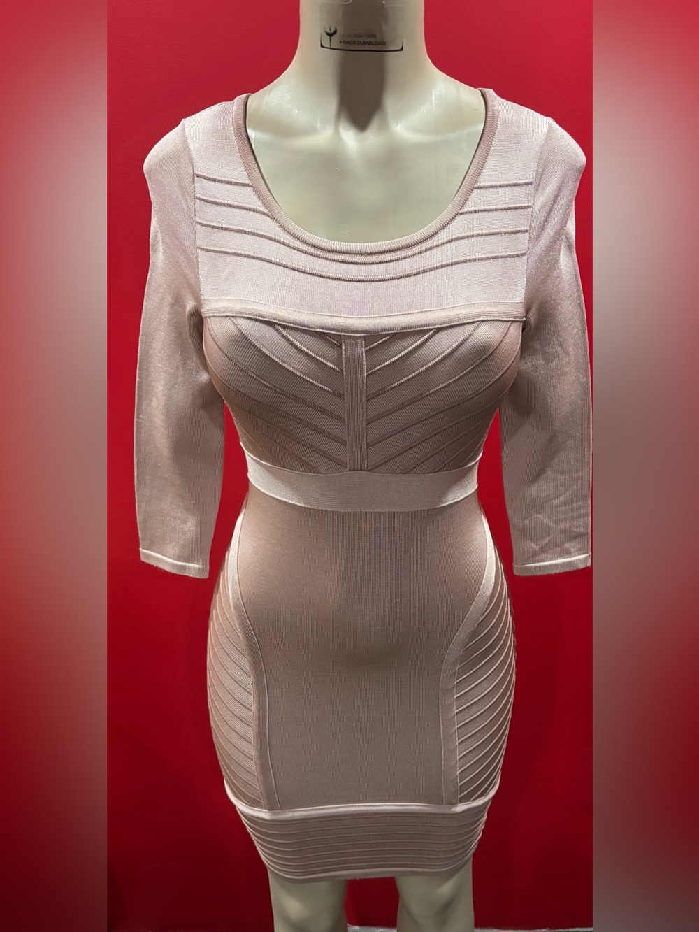 bebe Blush Ribbed Crewneck body con fit dress